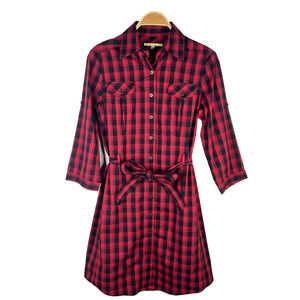 Gianni Bini Size 6 Red Black Picnic Checked Button Collared‎ Shirt Dress
